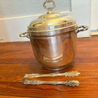 Vintage Sheridan Silver-plated Ice Bucket W  Milk Glass Liner   Tongs - Barware