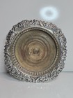 Silver Plated Wine Bottle Coaster Ornate Wooden Base Art Nouveau Antique 