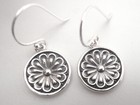 Silver Flowers 925 Sterling Silver Dangle Round Earrings