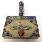Vintage Chinese Enamel On Brass Cloisonne Silent Butler Crumb Catcher See Photos