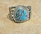 Wide Vintage Navajo Sterling Silver Premium Royston Turquoise Applique Bracelet