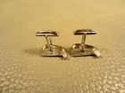Vintage Mid Century Modern Golf Club Head White Gold Plated Cuff Links