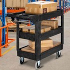 Heavy Duty Plastic Service Utility Cart With 3 Shelves   Ergonomic Handle Black