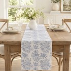 My Texas House Caminero Blue Floral Cotton Table Runner Reversible 14x90 New