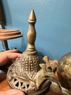 Vintage Brass Arabic Dallah Coffee Pot     9  Ornate Etched Middle Eastern Pot Wit