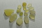 16 Pcs Pale Yellow Beach Combed Uv Sea Glass  For Jewelry Or Mosaics