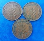 Lot Of 3 Israel Palestine British Mandate 2 Mils Coins 1927  1941   1942 Xf