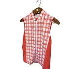 Stella Parker Sport Womens Oran white Plaid Full Zip Golf Vest Mock Neck Medium