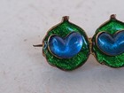 Antique Czech Glass Peacock Eye Art Nouveau Brass Brooch Costume Jewelry 