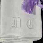Stunning Set Of 6 Large Antique French Damask White Linen Napkins Monogram Bird