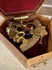 Antique Brass Pocket Sextant Navigation Nautical Marine Vintage Wooden Box