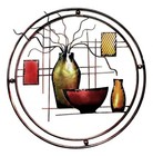 Metal Wall Art Sculpture Round Red Yellow Copper Southwest Abstract Vase Bowl
