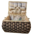 Vintage Mcm Woven Wicker Sewing Basket Lined With Handle Floral W Notions