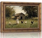 Vintage Gold Framed Wall Art Retro Country Farm Girl 11l x9w  Farmhouse Chicken