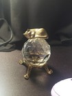 Vtg Brass Cat On Faceted Crystal Ball W  Ornate Gold Stand Paperweight Figurine