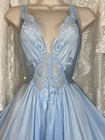 Vtg Beautiful Olga L Xl Sky Blue Full Sweep Nylon Nightgown Negligee Gown 92270