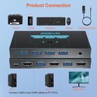 4k 2-port Hdmi Kvm Switch For Dual Monitors  4 Usb 3 0 Hub   2 Cables Included