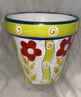Vintage Hand-painted  Speckle Ceramic Pottery Flower Pot Colorful Floral