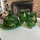 Antique Riverside Glass 1897 Croesus Emerald Green Glass Gilt Table Set