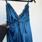 1970s Iridescent Blue Slip Dress With Ruffles   Vintage Nightgown   70s Nightie
