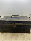 Antique Vintage Black Gold Painted Tole Metal Bankers Cash Box 