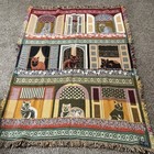 Vtg Triple Woven Tapestry Throw Afghan Blanket Cat In The Window Cotton 46x67
