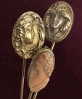 3 Pc  Lot Victorian Art Nouveau Angel Skin Coral 12k Gold Filled Hat Stick Pins