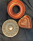 2 Vintage Copper Jello Molds--ring   Heart   Yellow Bundt