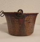 Antique Hand-hammered Copper Pot With Iron Handle Rustic Cauldron Kettle 8 wide
