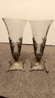 Two Vintage Silver Plated Corn Bases With Crackle Glass Cone Vases