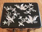 Antique Black Lacquer Birds Of Paradise Mother Of Pearl Inlaid Korean Box Brass 