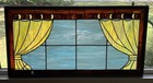 Vintage Leaded Slag Stained Glass Window Panel Curtains Drapes Wood Frame