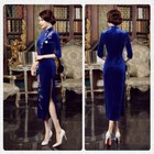 Chinese Traditional Velvet Qipao Dress Women Evening Gowns Embroidery Cheongsam