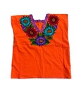 Orange Embroidered Floral Cotton Huipil Mexican Shirt  Women s Size S
