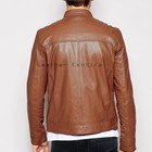 Men s Tan Brown Genuine Leather Cafe Racer Jacket     Classic Biker Style