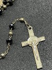 Vintage Black Faceted Glass Catholic Rosary Prayer Beads Jesus Crucifix