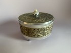 Vtg Metal Powder Puff Music Box - Pearl Top Knob - Music Works -made In Japan