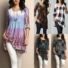 Womens Boho Floral Print Tunic Long Tops Casual Loose Long Sleeve Blouse T Shirt