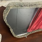 Vintage Silver-tone Mirror Vanity Tray Filigree Hollywood Regency Large Footed