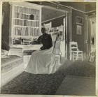 Antique Glass Photo Negative   Woman Seated In Study Or Library - Interior