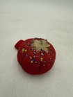 Vintage Tomato Pin Cushion Emery Strawberry Red Fabric Pre-loaded Pins Sewing Ac
