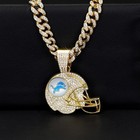 Detroit Lions Gem Helmet Pendant 24  Cuban Link Chain Necklace Gold Silver