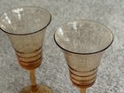 Rare Antique Set Of 2 1920s Amber Glass Stemmed Cordial Glasses Beehive Pattern