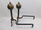 Antique Hammered Brass   Cast Iron Andirons Fireplace Arts   Crafts 17  X 17 