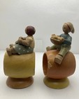 Vintage Hand Painted Wood Folk Art Napkin Rings  2  Signed Czechoslovakia