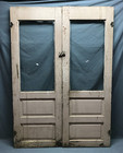 Pair Antique Vtg Shabby Raised Panel 21x58 Glass Cabinet Cupboard Doors 321-24b