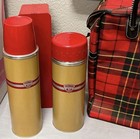 Vintage Thermos Picnic outing Kit  333 With Red Plaid Carrying Case Nos
