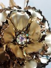 Lg Vintage 3d Floral Layered Brooch Pin With Ab Rhinestone Gold Tone 3 25 
