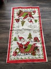 Vintage 1950s Christmas Linen Tea Towel Santa Claus Sleigh Tree