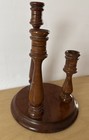 Vtg Triple Candelabra Walnut Wood Trio  1 Base Candleholder 9     7      5    1960   s